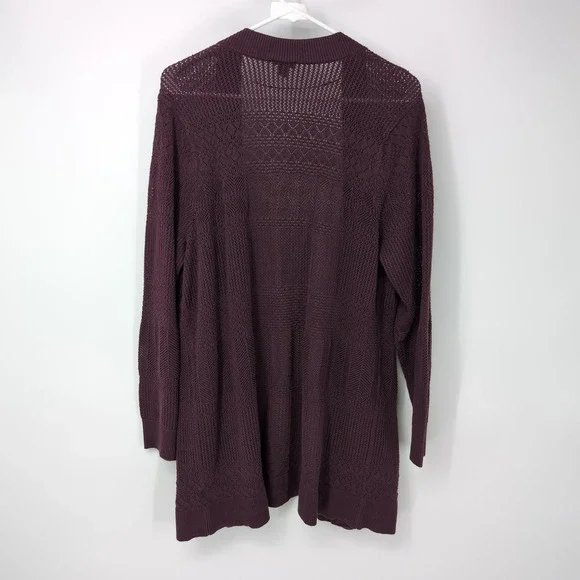 Torrid Cardigan Sweater Women's Size: 1 Burgundy Pointelle Open Front Pocket 1x - Picture 6 of 6